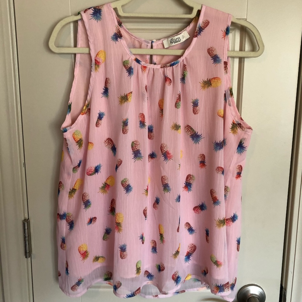 Glam Sleeveless Pineapple Print Blouse